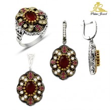 Gümüş Otantik Taşlı Set